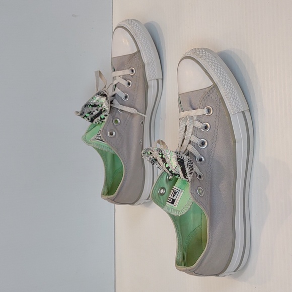 Women's Converse All Star Double Tongue Gray Mint Green Low Top Canvas Shoes - Picture 7 of 13